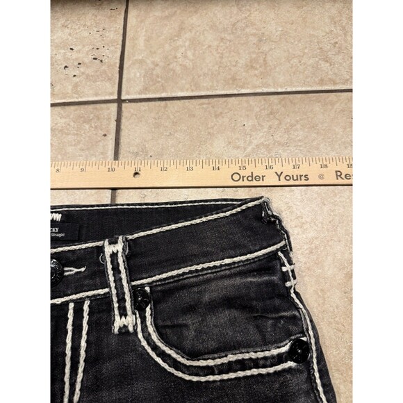 True Religion Ricky Jeans Mens 30x32 Black Relaxed Straight Denim Rope Flap - Picture 8 of 10
